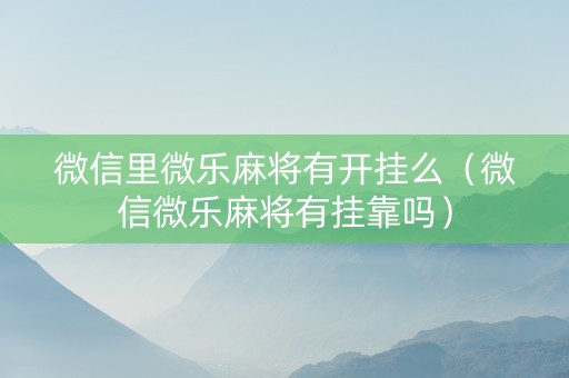 微信里微乐麻将有开挂么（微信微乐麻将有挂靠吗）