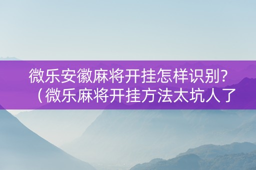 微乐安徽麻将开挂怎样识别?（微乐麻将开挂方法太坑人了教你用挂）