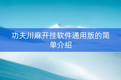 功夫川麻开挂软件通用版的简单介绍